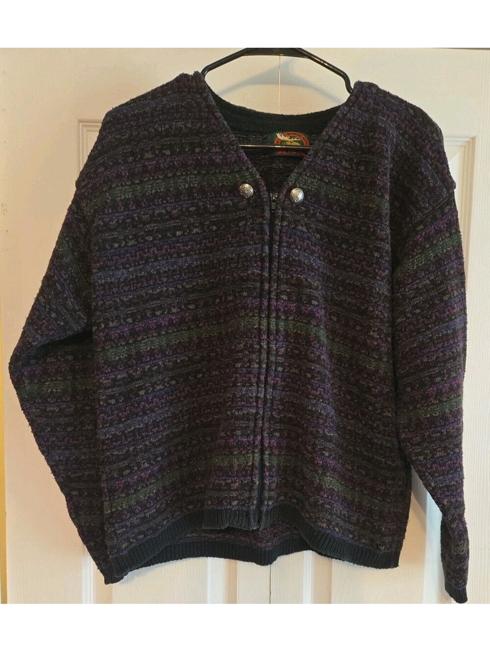 Vtg Fine Alps Womens Apparel Knit Cotton Blend Full Zip Nordic Sweater USA Sz L?
